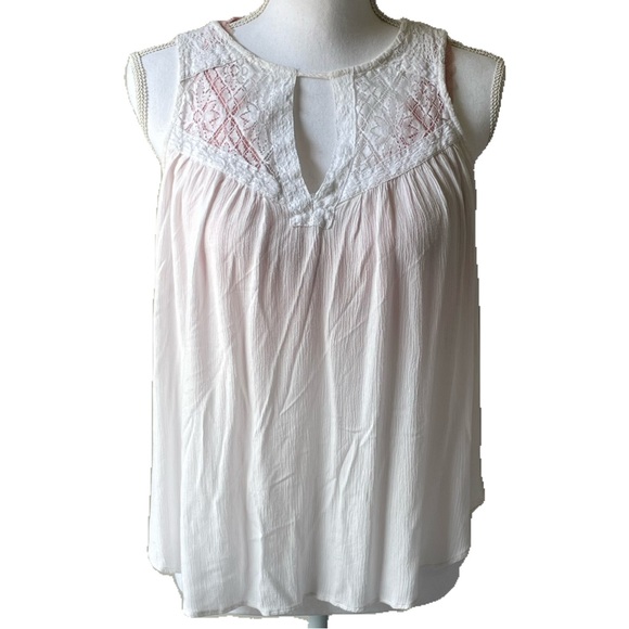 American Eagle Outfitters sleeveless blouse white cream lace boho size medium - Picture 4 of 6